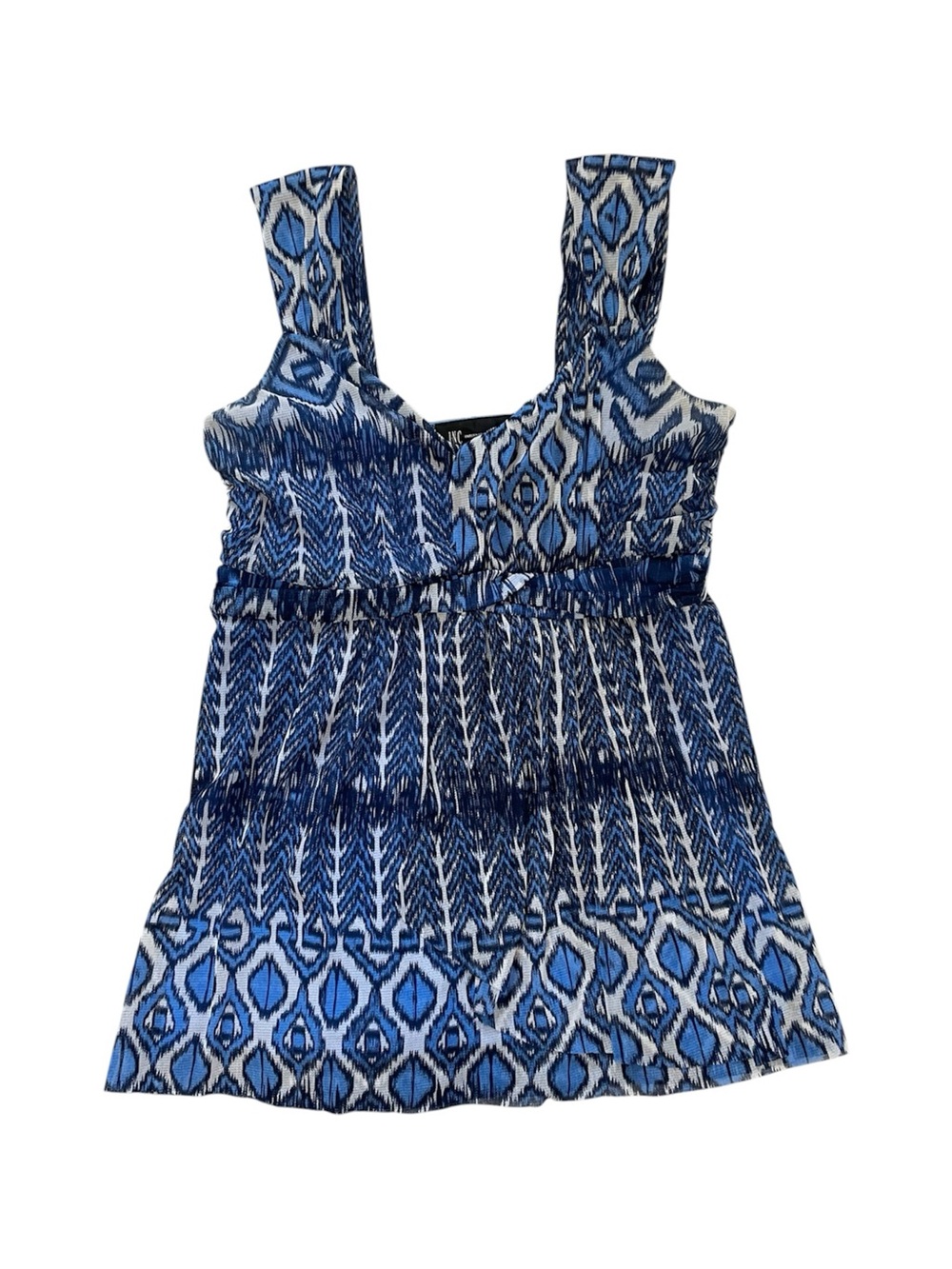INC Mesh Blue Geometric Tank Top